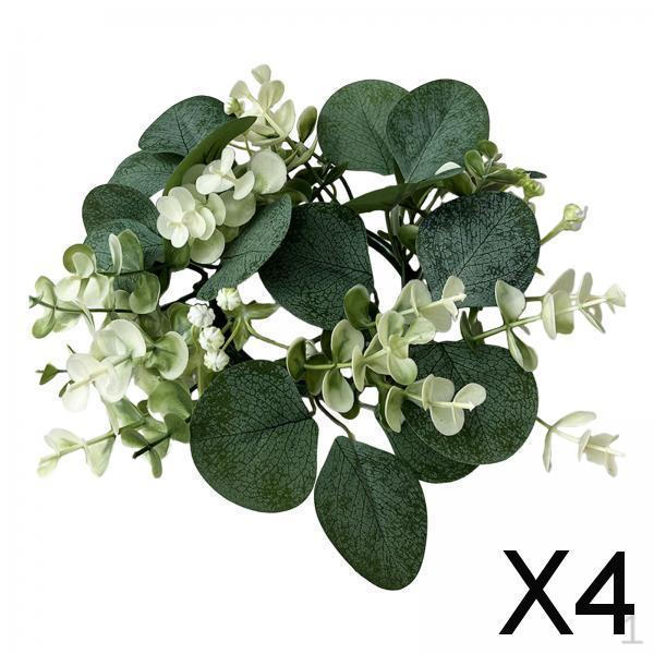 

4x Candle Pillar Holder 9.8inch Decor Artificial Eucalyptus Wreath Small Boho for