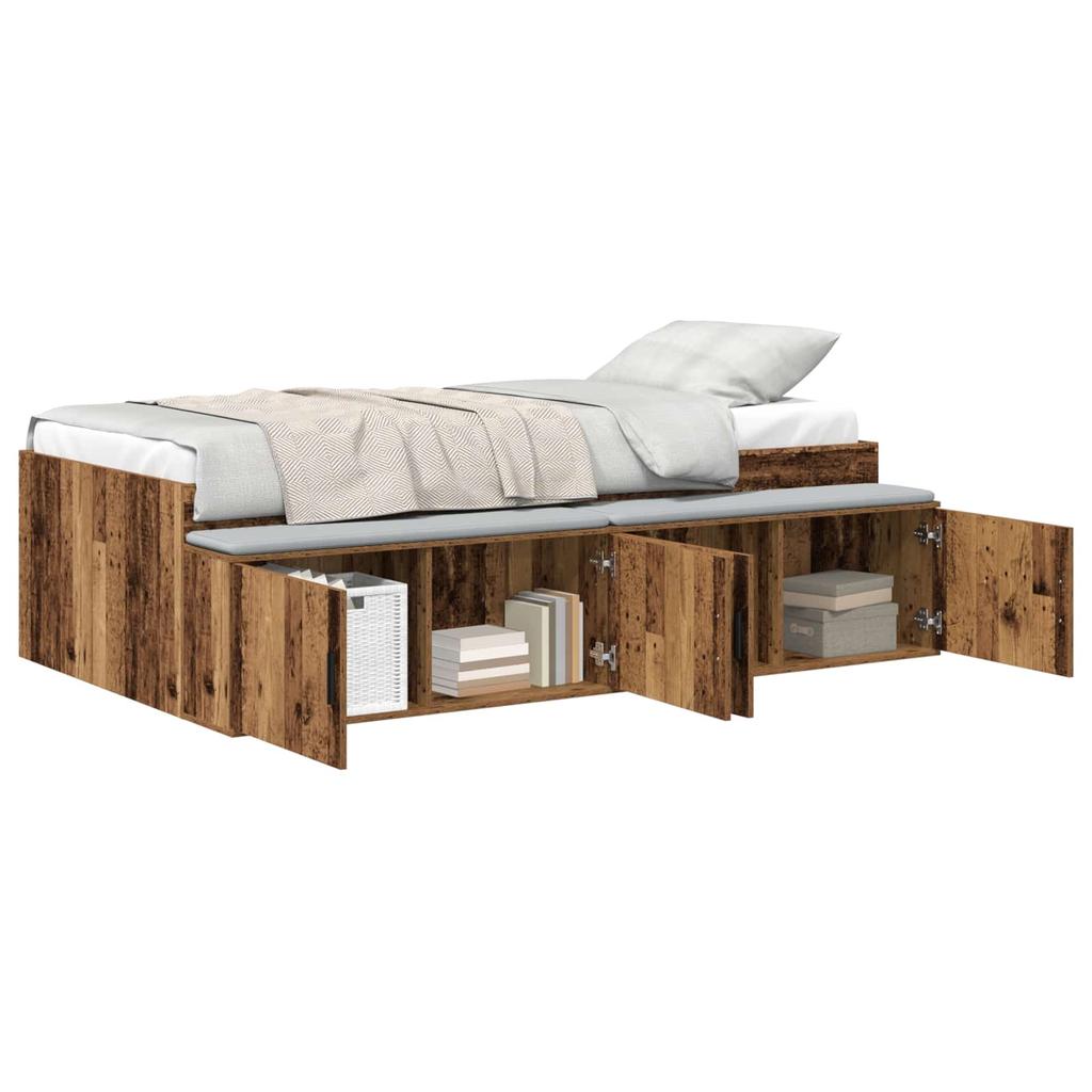 Bed Frame with Drawers Reclaimed Wood Look 90 x 200 cm Particleboard
