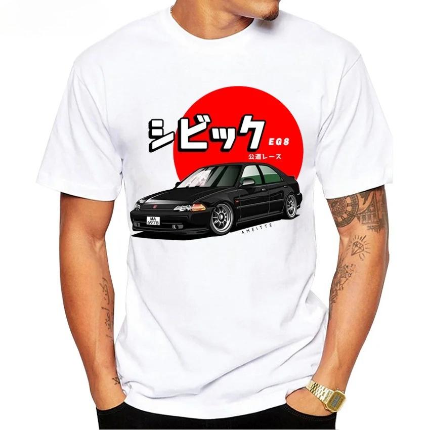 2025 Top JDM 1995 Old Civic EG8 Sports T-Shirt New Men Short Sleeve Anime Cartoon Car Art T Shirts Boy Casual Japan Tees Shirts