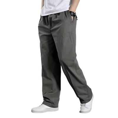 Men Cargo Pants Spring Fall Elastic Waist Drawstring Solid Color Casual Loose Large Pocket Soft Male Straight Wide Leg Trousers Menswear