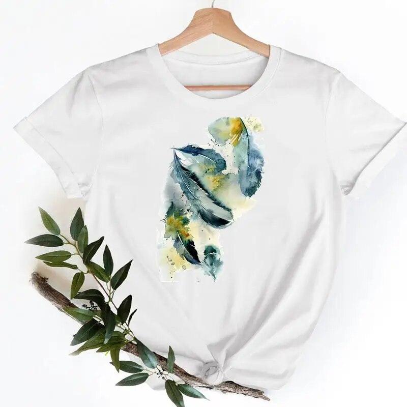 Tee Shirt T Fish Watercolor Printing Women Casual Fashion Tshirt Top Female Lady Clothes Short Sleeve Graphic T-shirts
