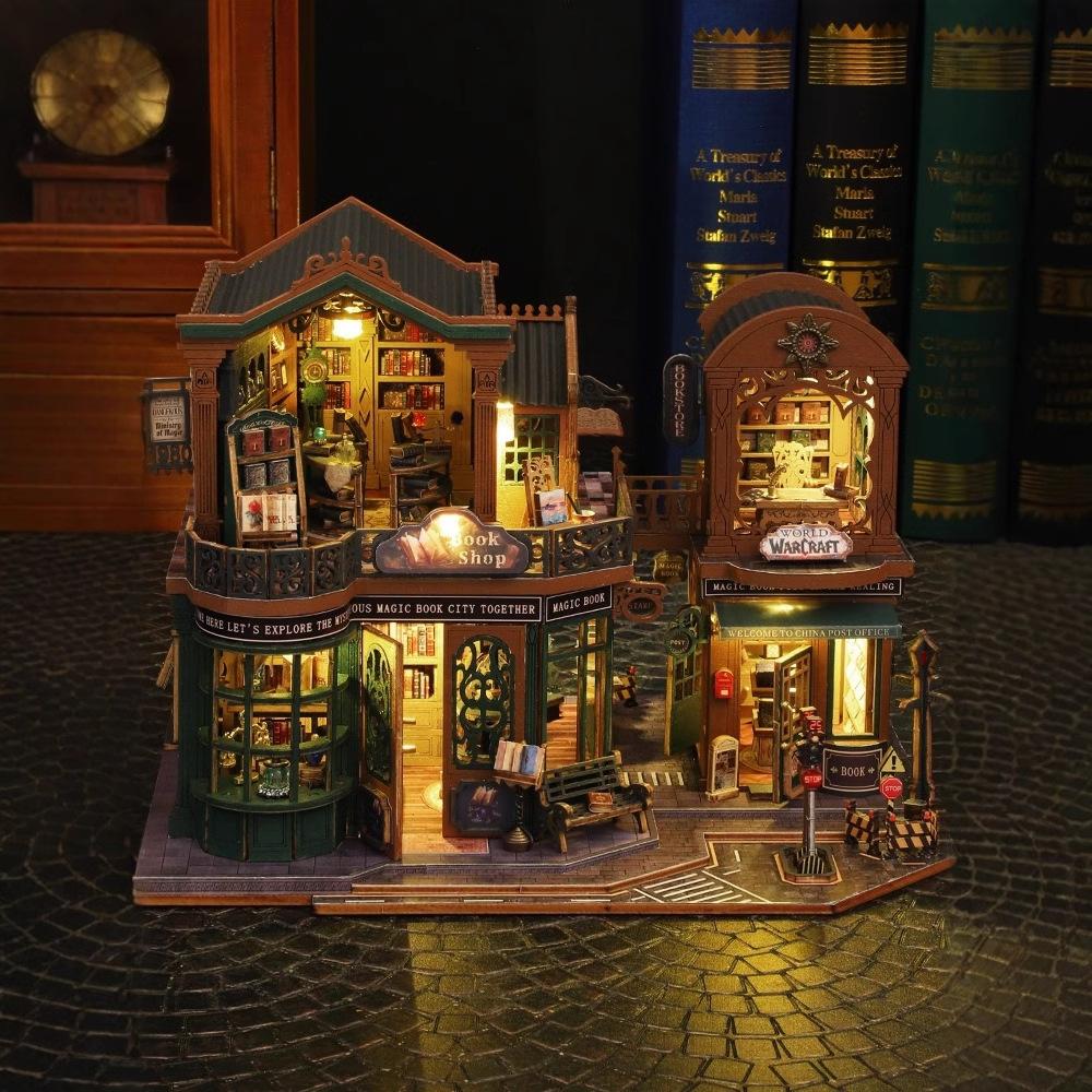 Jiate DIY Miniature House Twilight Bookstore Handmade Villa Model Kit Creative Stress Relief Birthday Gift