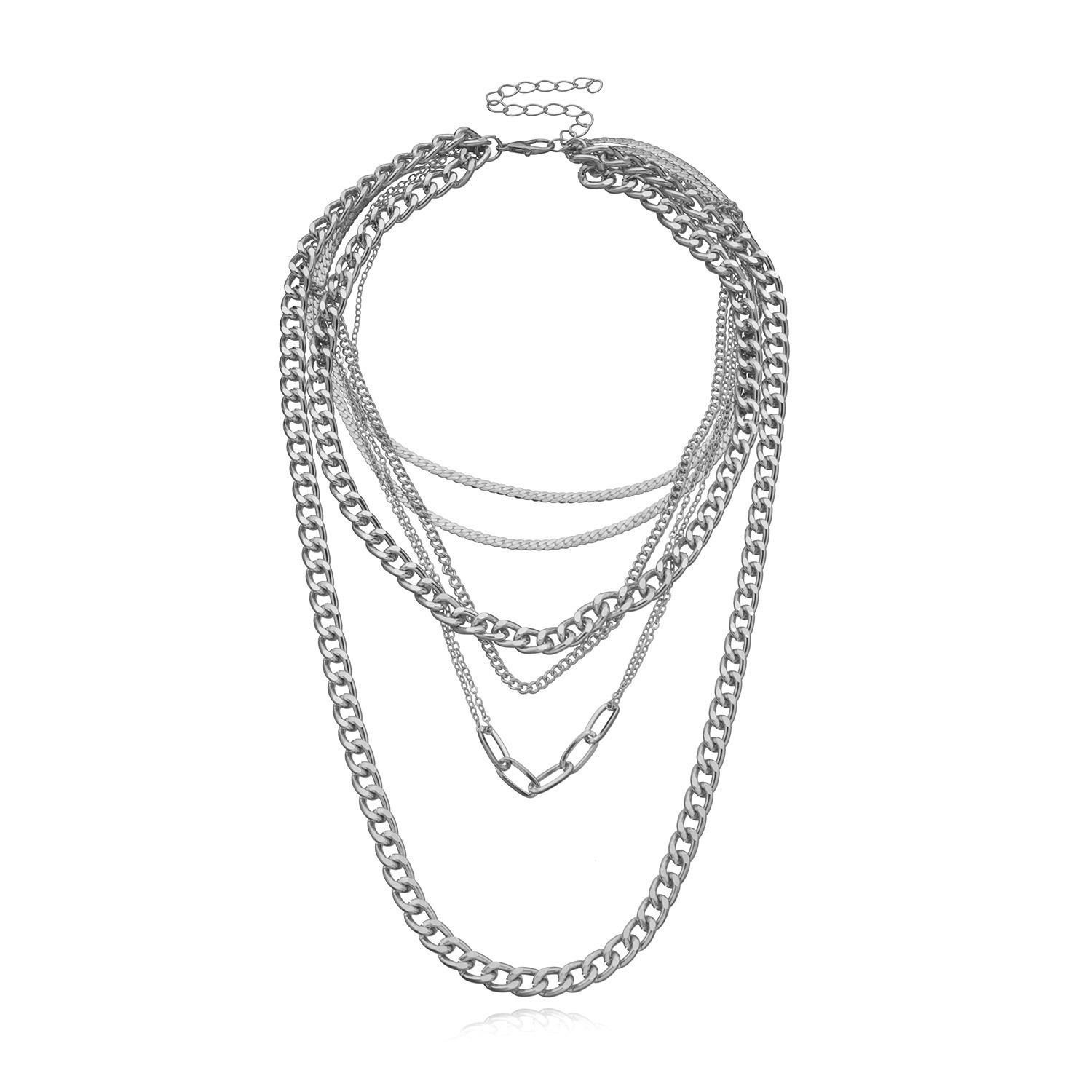 

Women s aluminum alloy chain multi-layer necklace, punk exaggerated retro fashion hip-hop necklace