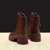 Women's short boots with chunky heels and thick soles in British style New Year's High Heel Brown Retro Spring and Autumn Boots