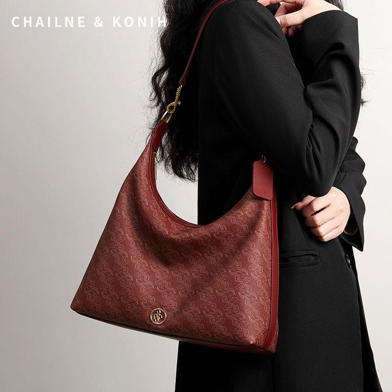 

[Ruyi Xiangyun] Tote Bag Women Commuter Versatile Large Capacity Shoulder Underarm Red Bag Bridal Wedding Bag Zhu Yinghong