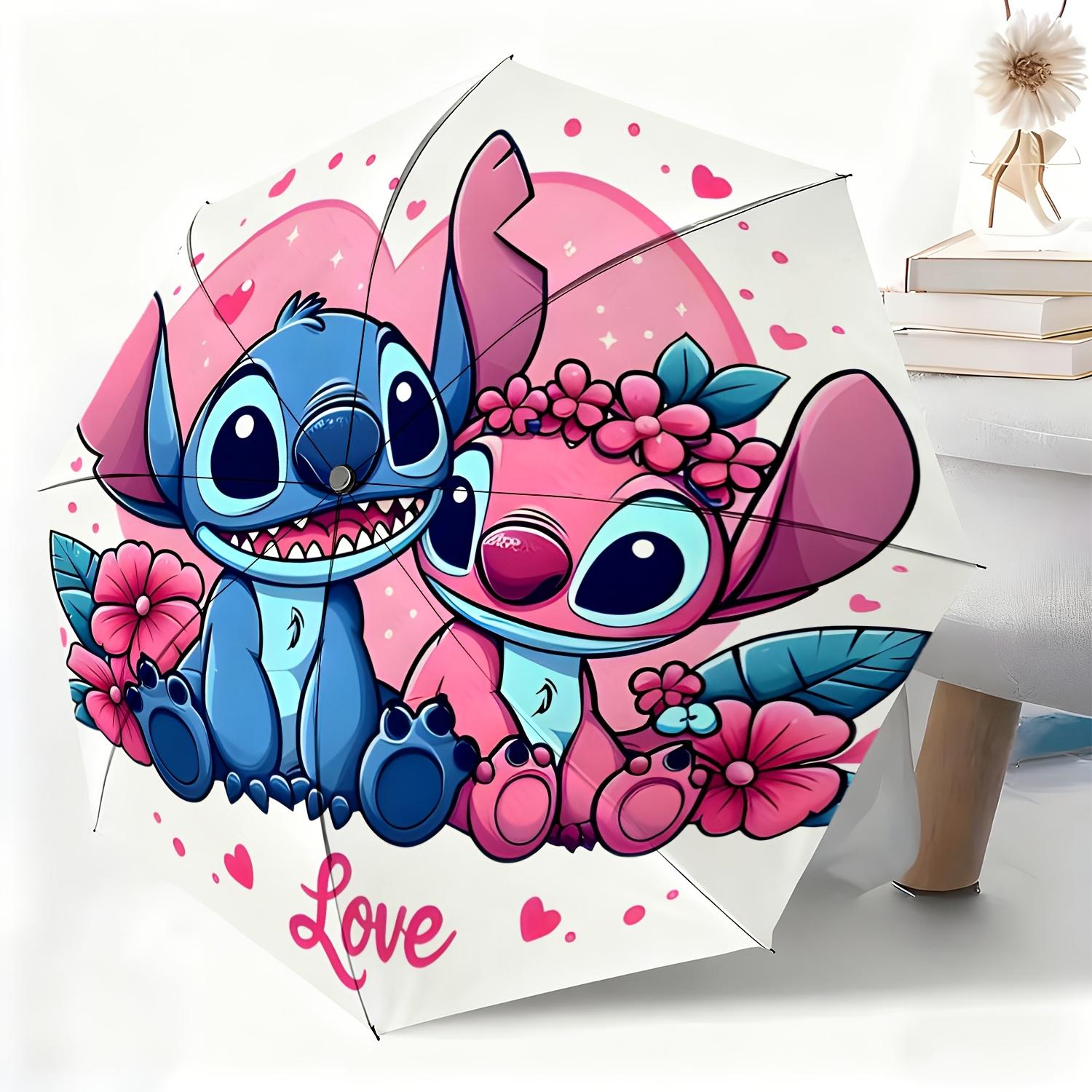 A Fully Automatic Umbrella Featuring a Stitch Couple Design, Suitable for All Occasions As a Sun And Rain Umbrella, Portable A (as the picture,Iron8K)