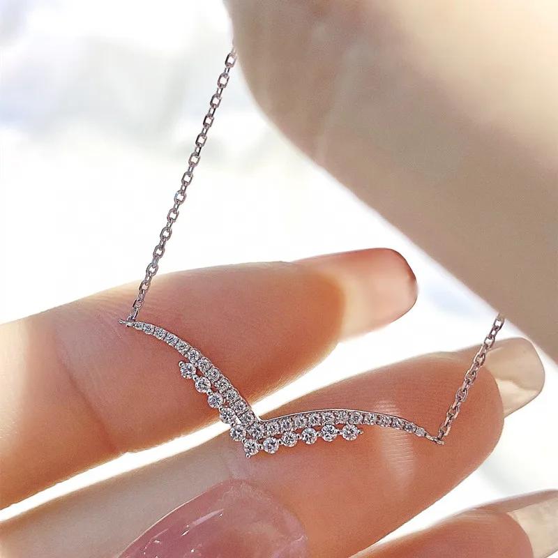 NEW Hot Sale 925 Sterling Silver AAA Zircon Diamond Smile Necklace Simple Design Fashion Women Jewelry Wedding Party Gift