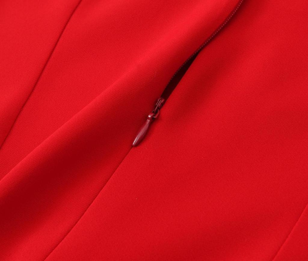 European and American Style Red Halter Neck Midi Dress for Women - Autumn Collection