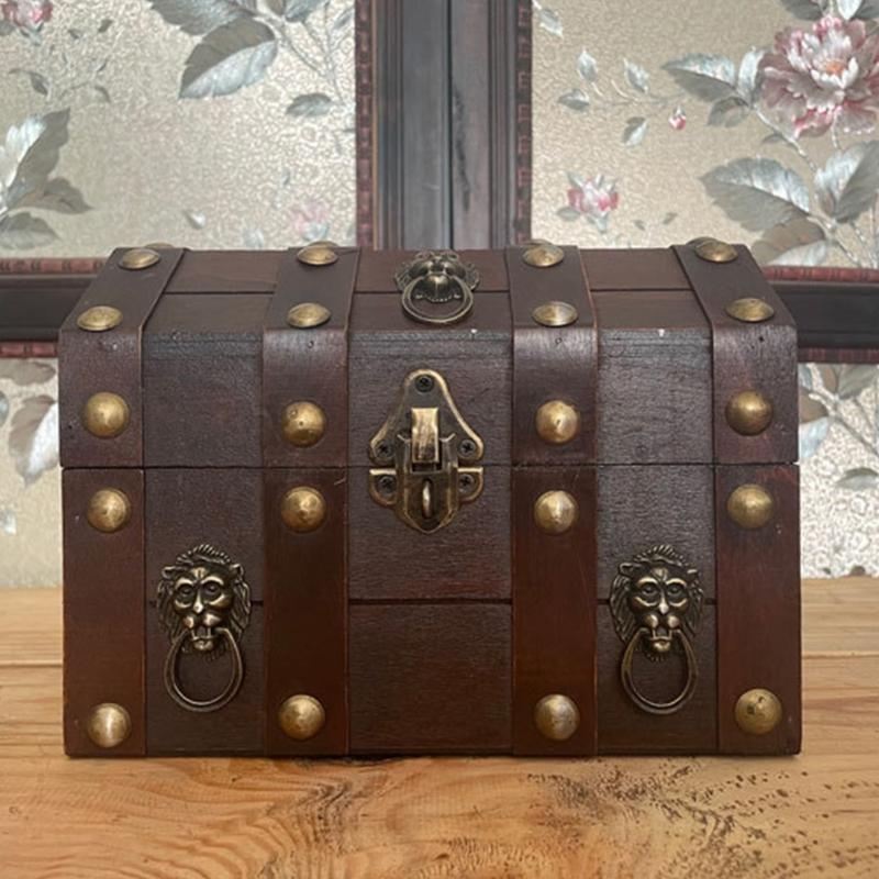 Antique Style Wooden Storage Box with Lock and Lid for Jewelry and Keepsakes Decorative Treasures Chest Home Decoration