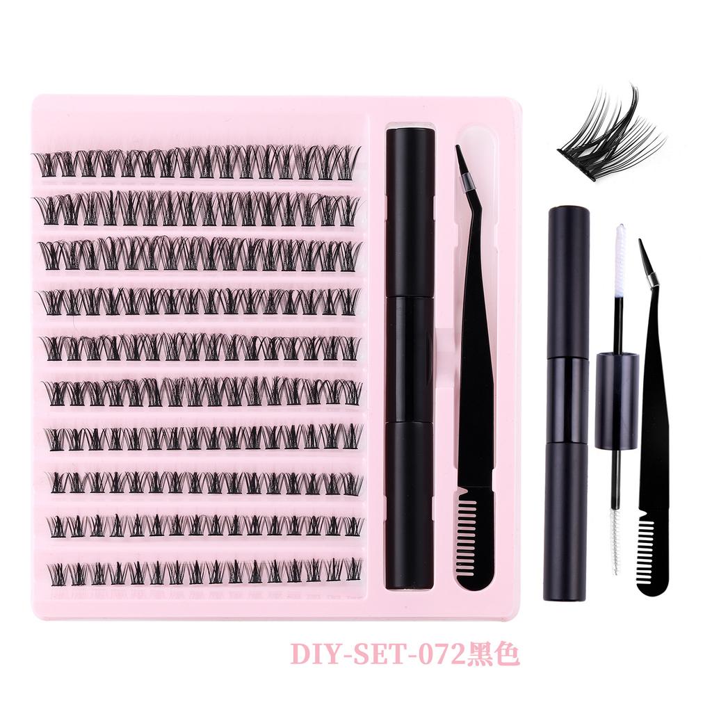 5D Volume Eyelash Clusters DIY Kit with Natural Wispy Bundles, Eyelash Glue Set for Self Application, Beginner Friendly Daily Home Eyelash Extensions
