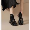 2025 new spring and autumn British small leather shoes women's jk high heels black loafers thick heel single shoes large size 41 to 43