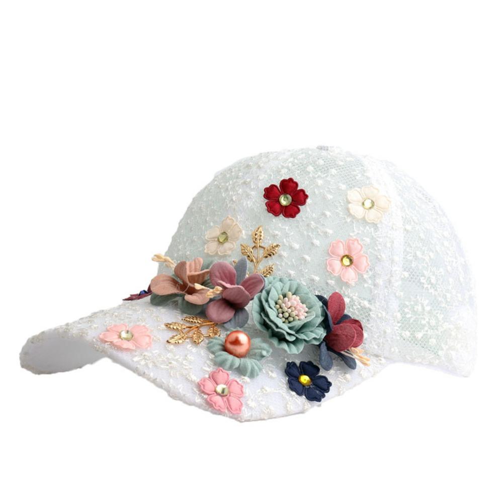 Breathable Mesh Baseball Hat Flower Decor Outdoor Sun Hat Floral Lace Baseball Cap  For Women Girls