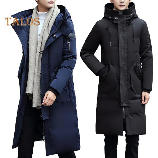 Men Cotton Coat Hooded Long Sleeve Solid Color Quilted Jacket with Multi Pockets Thickened Warm Windproof Winter Outerwear