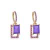 Vintage Purple Square Rhinestone Ear Clips Minimalist Elegant Earrings for Round Square Faces