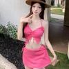 Rose Red Bikini Set: Sweet and Sexy Three-Piece Swimsuit for Women - Japanese & Korean Style