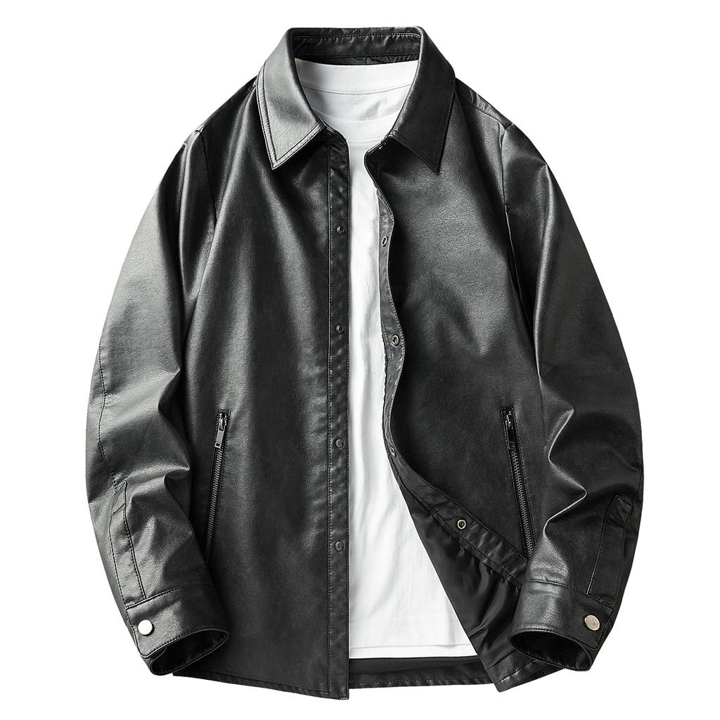 Retro old locomotive leather jacket men's short spring and autumn American casual flying pu jacket deerskin velvet jacket