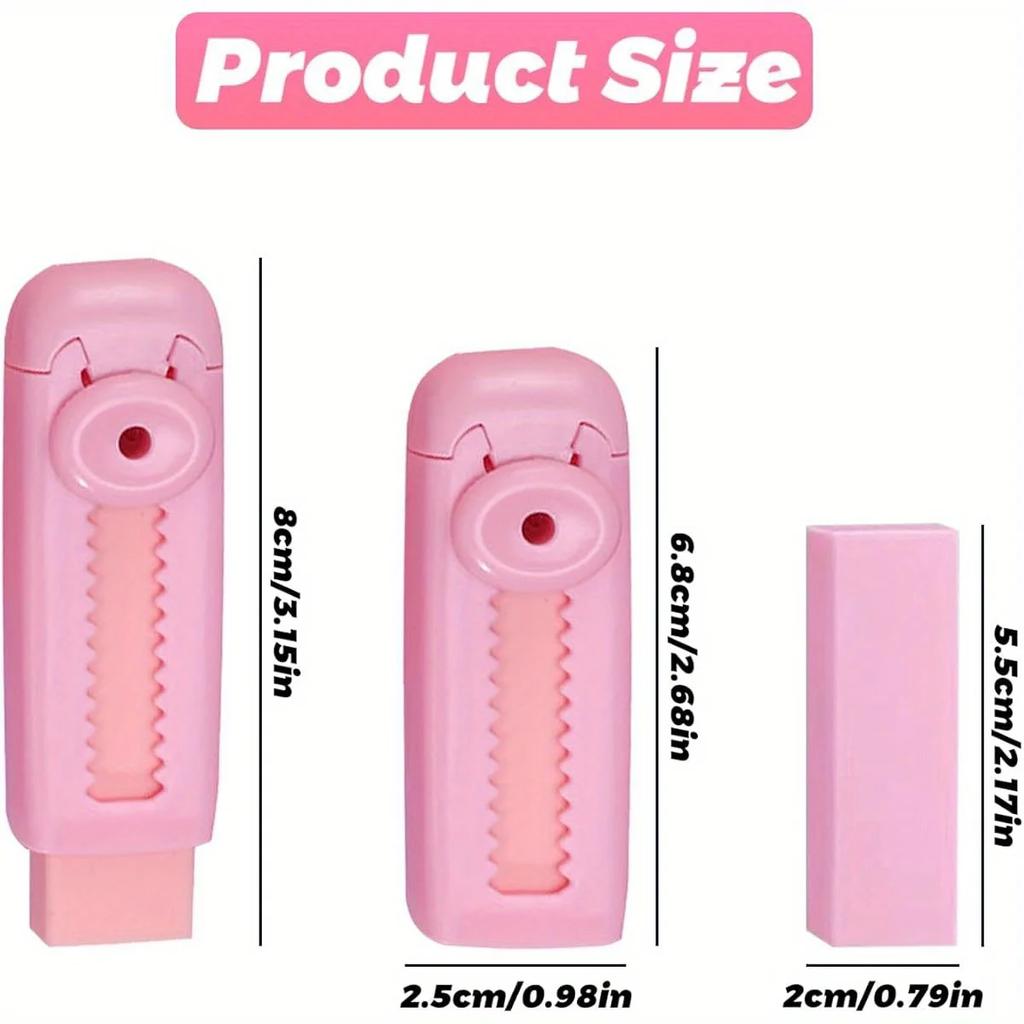4-piece Retractable Pencil Eraser Set, Rectangular Design, Adjustable Length, Dual-use for Writing and Painting