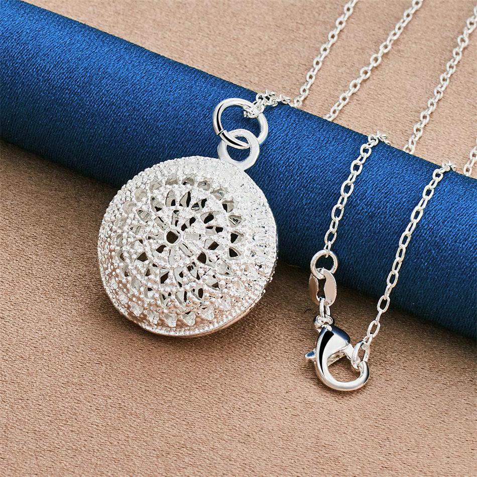925 Sterling Silver 16-30 Inch Exquisite Round Hollow Pendant Necklace, Women's Fashion Gift, Wedding Jewelry Accessories