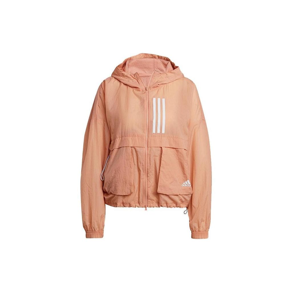 Adidas Striped Print Oversized Pocket Hooded Sun Protection Jacket Women Jacket Light-Pink H40972
