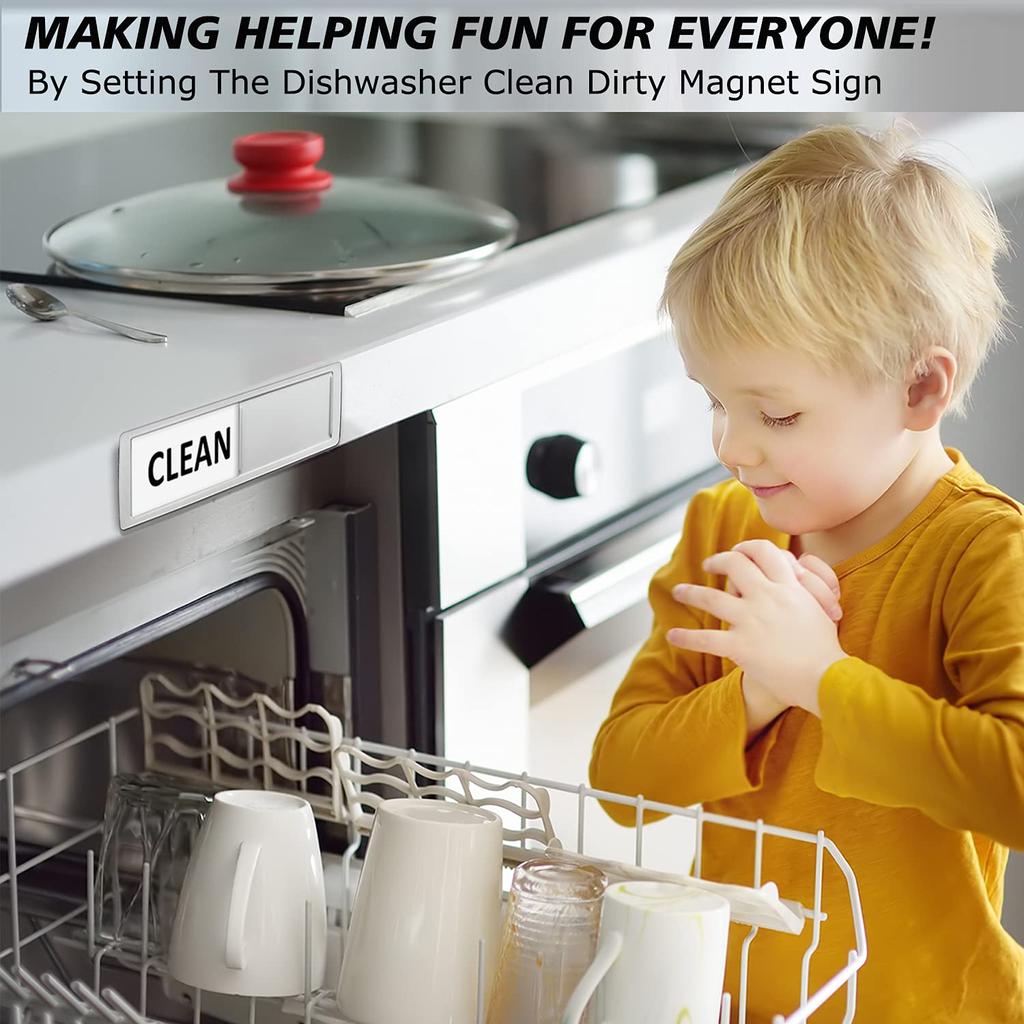 Dishwasher Clean Dirty Sign Strong Magnet, Non Scratching with Double Sided Adhesive, Easy To Read Slide Indicator