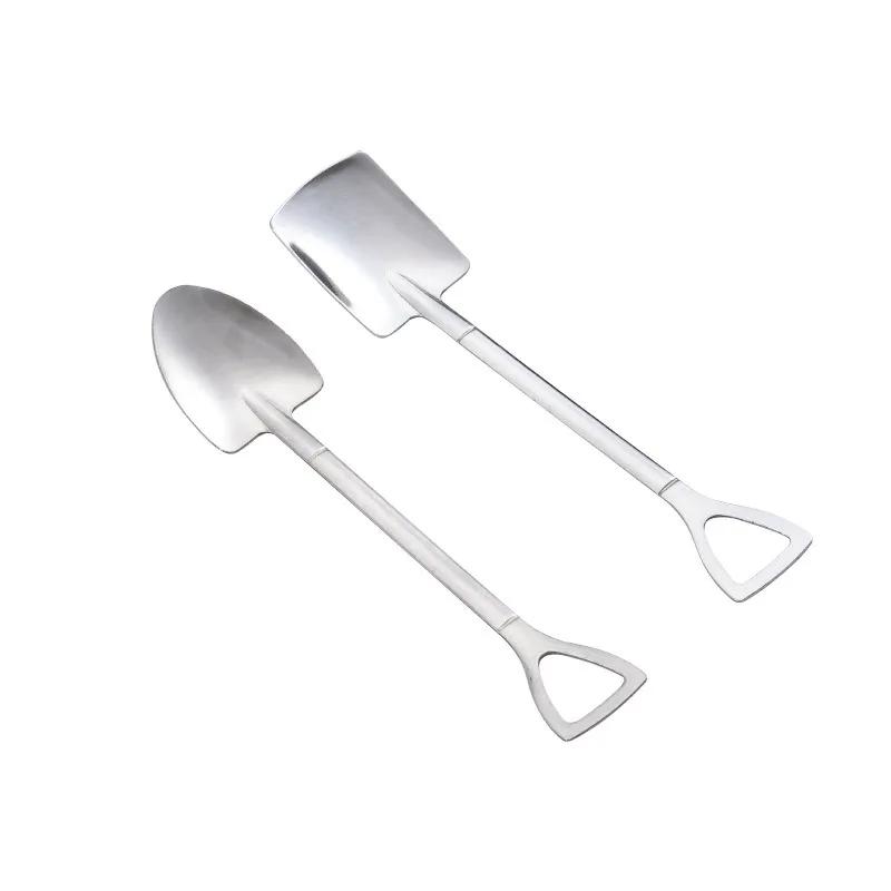 Creative Stainless Steel Shovel Spoon Mini Coffee Teaspoon Fruit Ice Cream Dessert Spoons Kitchen Scoops Tableware Cutlery Set