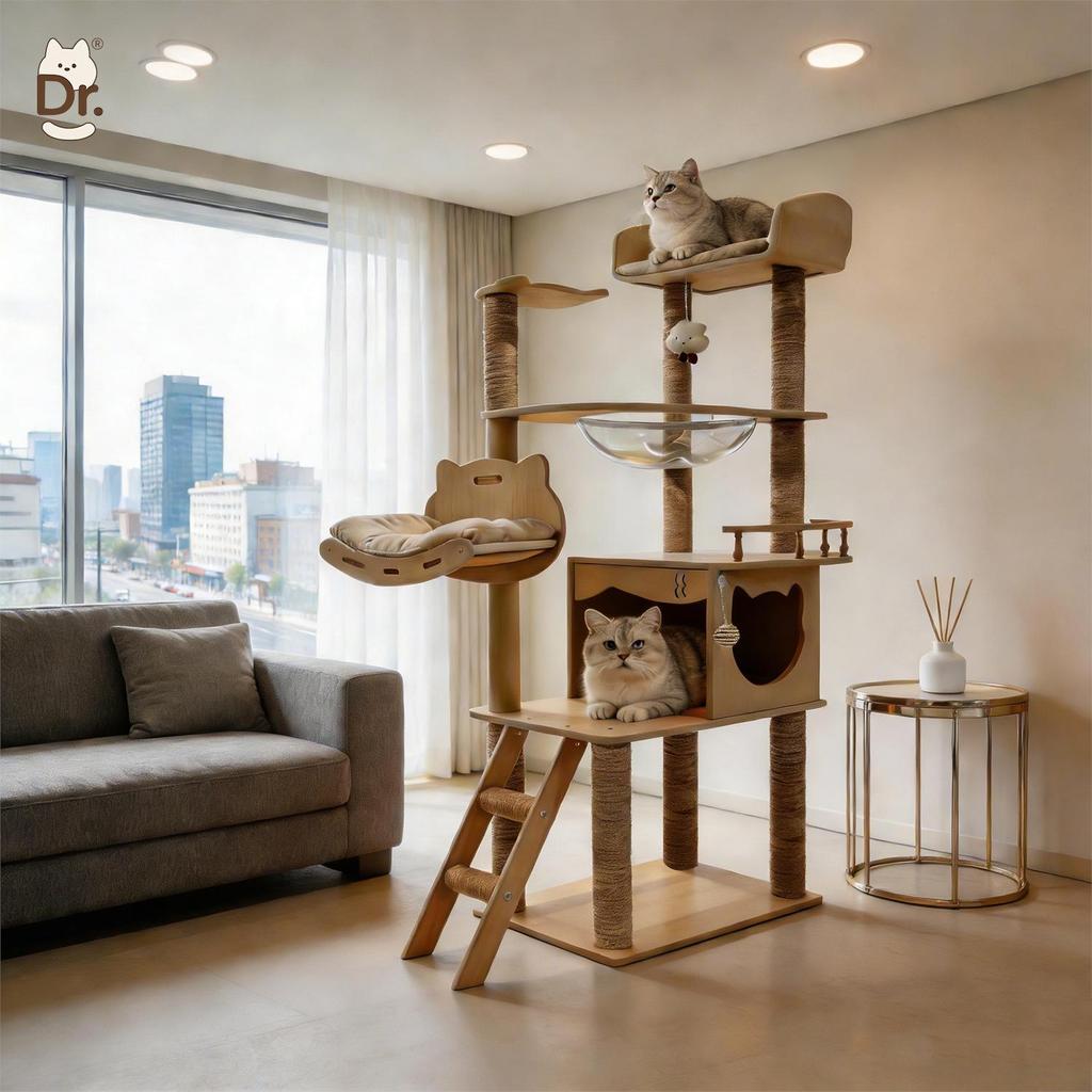 Custom Cat Tree & Bed: Space Capsule Design with All-Season Jumping Platform & Large Scratching Post