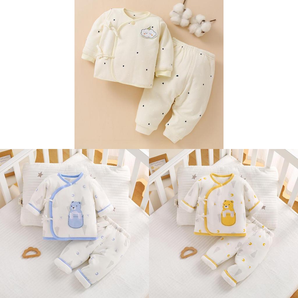 Newborn Baby Clothes Cotton Thick T Shirt Set With Stripes For Winter Comfort