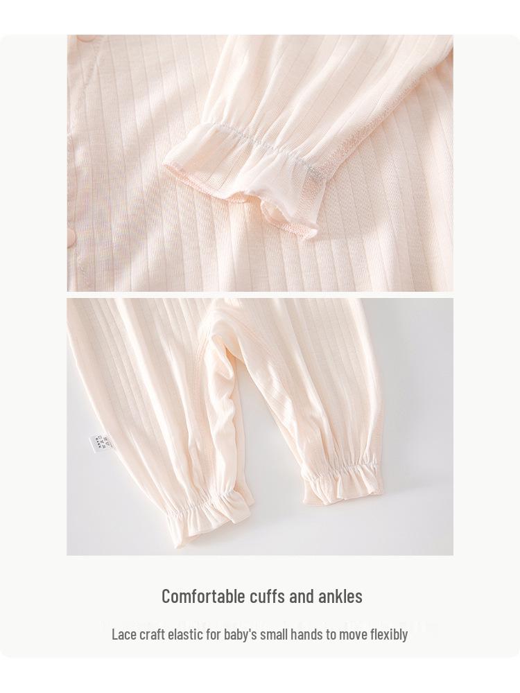 Lace Collar Romper for Newborn Girls - Summer Long Sleeve Pajamas for Air Conditioned Rooms