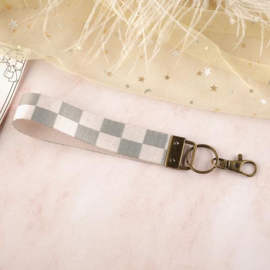 Nyckelring Hänge Rutigt Tryck Faux Läder Handledsrem Nyckelring Armband med Snabbfäste Fjäderring Kvinnor Nyckelhållare