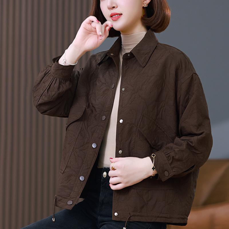 

Женская приталенная куртка для весны и осени 2024 - Повседневная мода для мам среднего возраста XXL: Recommended 131-140 jin темный кофе