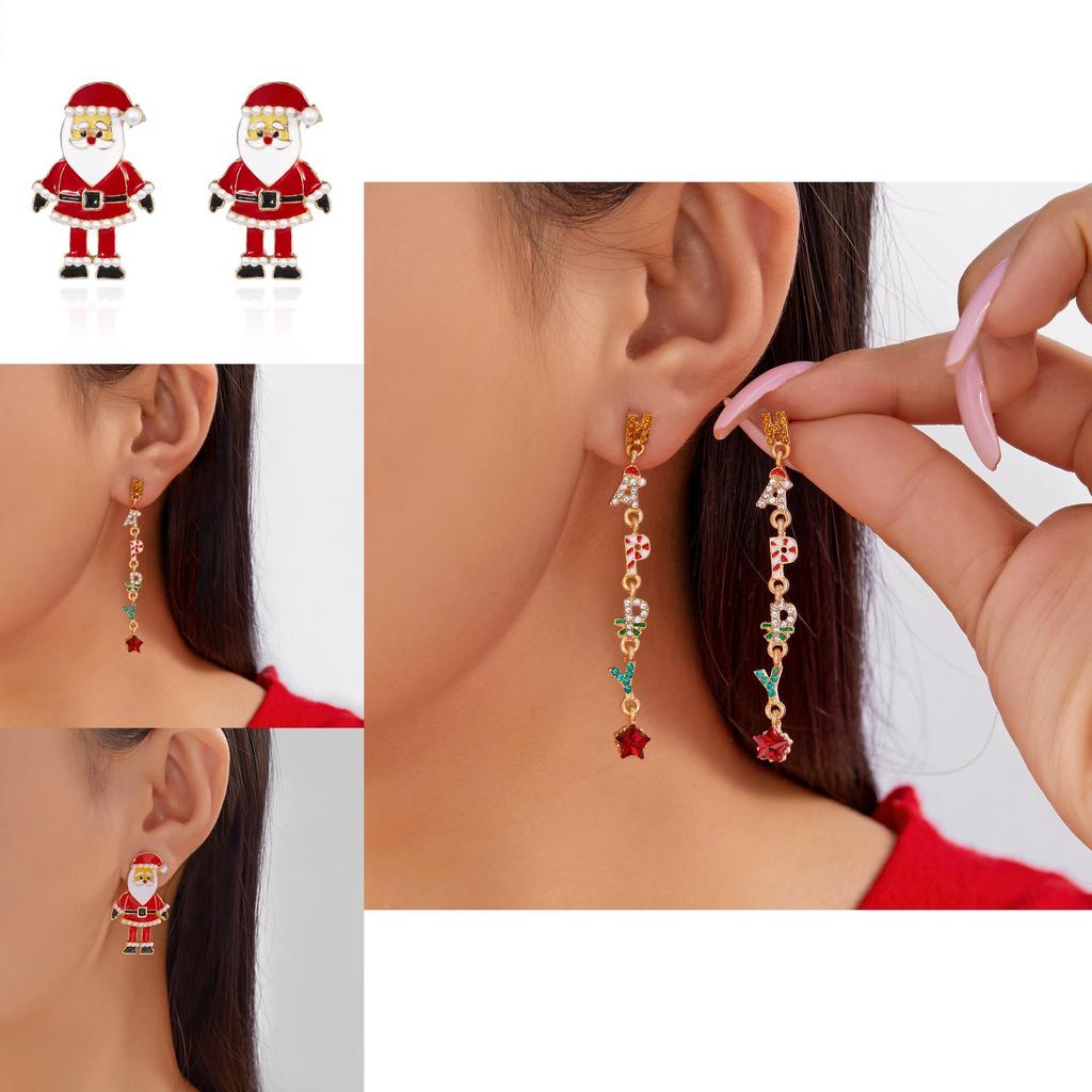 Christmas Earrings Female With Colorful Zirconia Sparkle For Holiday Celebrations