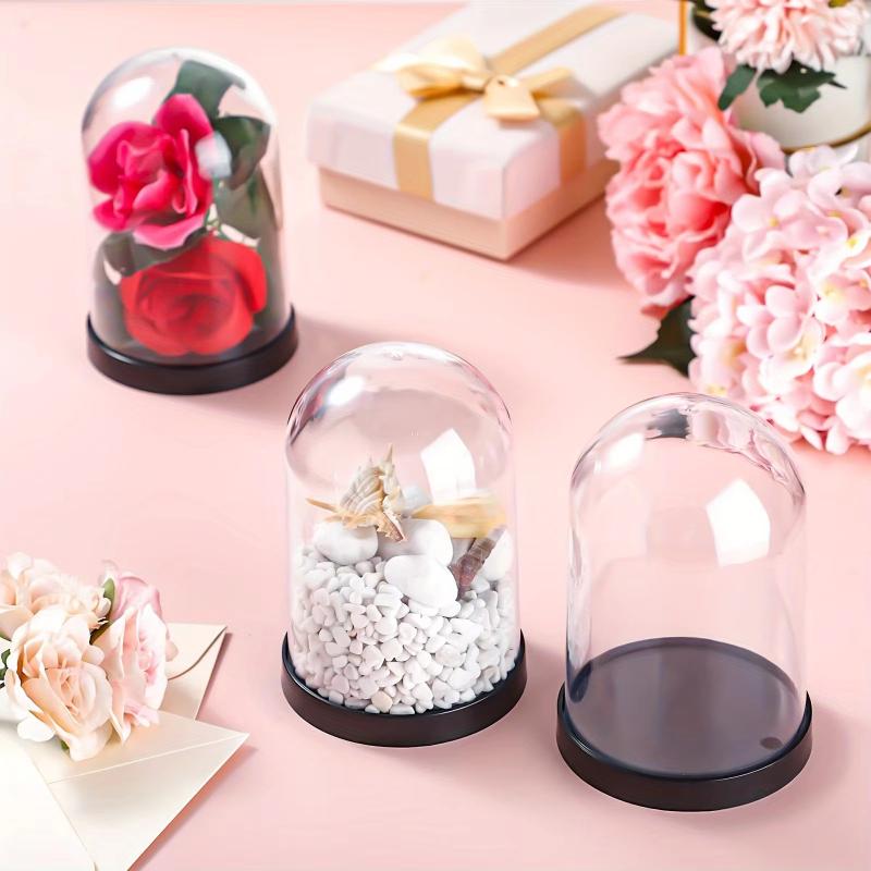 10pcdiy Transparent Plastic Vase Dome Ball with Screw-in Lid Preserved Flower Jar, Diy Crafts Holiday Display Home Decor
