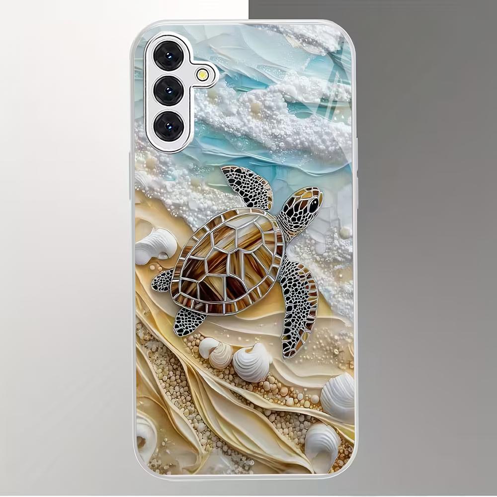 Fashion Turtle Metal Paint Glass Phone Case Suitable for Samsung Galaxy S26 S25 S24 S23 S22 S21 S20 FE/Ultra/Plus Anti Drop