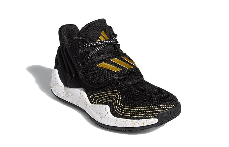 adidas Deep Threat Comfortable And Trendy Breathable Mid Top Children's Basketball Shoes Black Gold FX8644