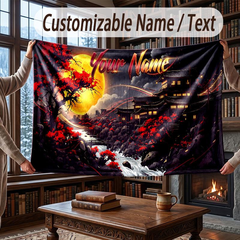 Mountain Landscape Theme Throw Blanket Custom Name Text Personalized Blanket Soft Cozy Blanket for Home Sofa Bed