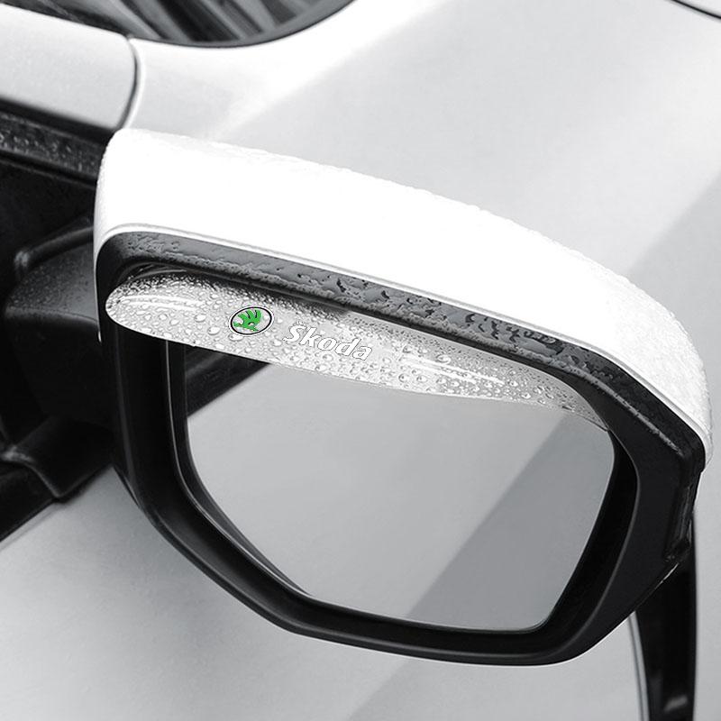 2Pcs Car Rear View Mirror Sticker Rain Eyebrow Auto Side Mirror RainProof Cover For Skoda Octavia Superb Rapid Kodiaq Karoq Fabia Kamiq Roomster