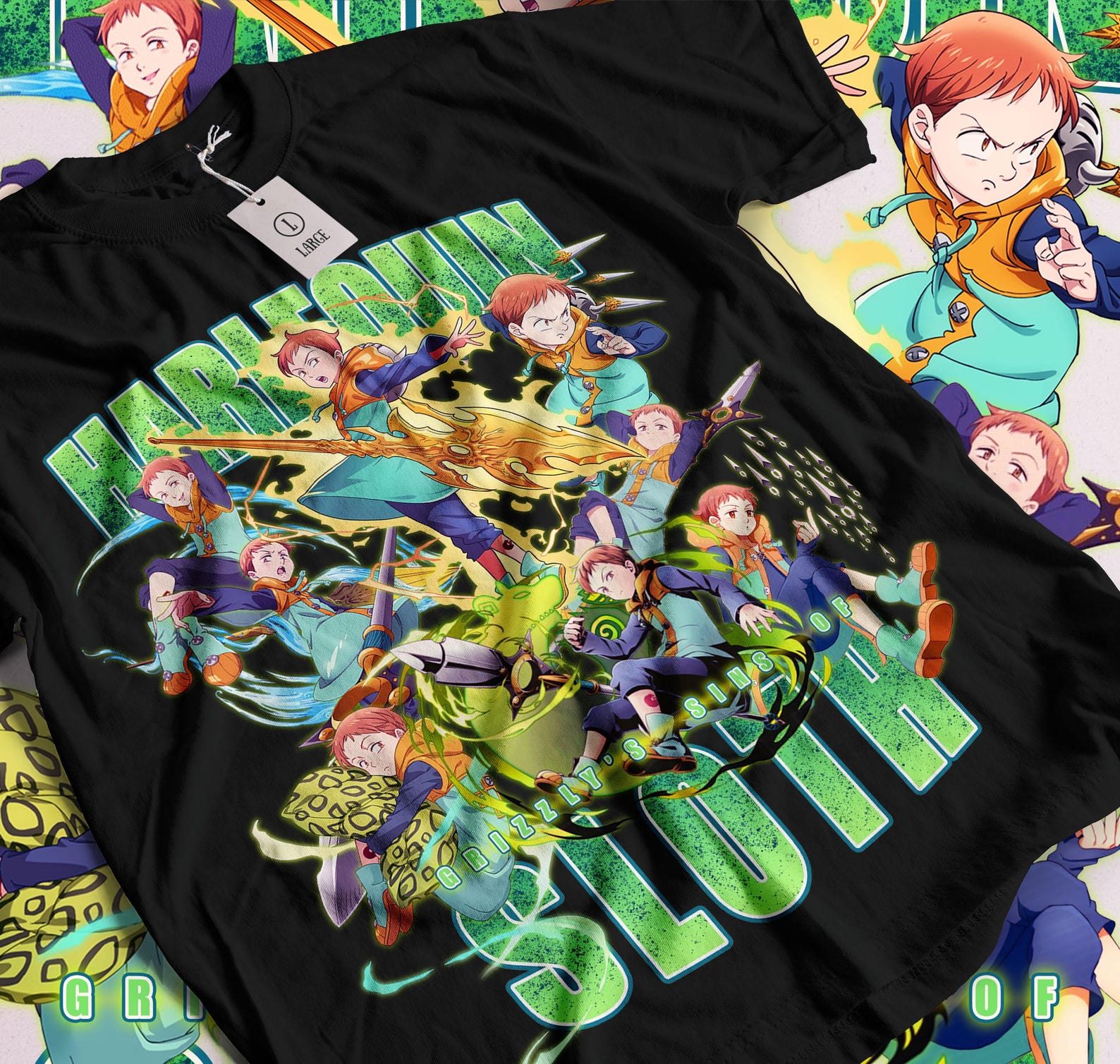 Unisex King Harlequin T-Shirt, The Seven Deadly Sins T Shirt, Nanatsu no Taizai, Anime Shirt, Anime T-Shirt L