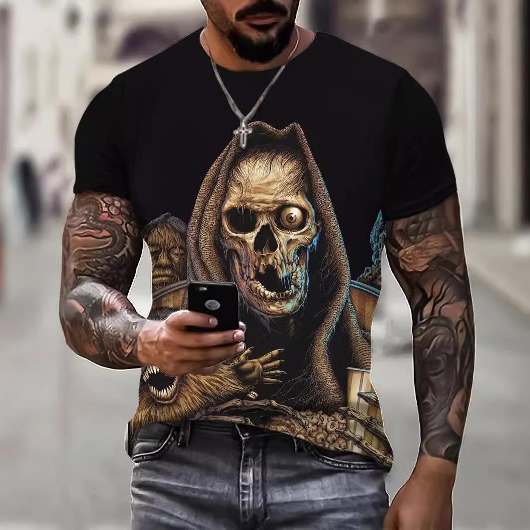 Men s Casual Short Sleeve T-Shirt Men s Casual Skull Print T-Shirts S