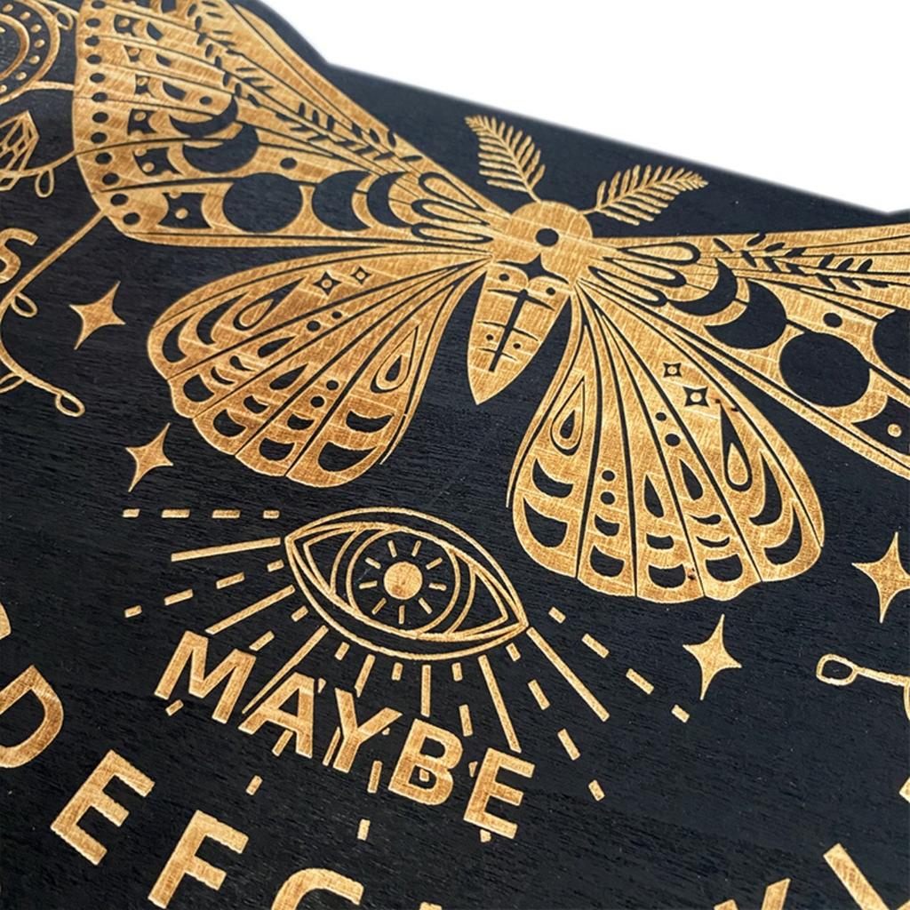 Wooden Spirit Board Kit Tarot Card Stand Holder Moth Divination Board Set with Planchette Black Altar Card Display Stand Rectangle Talking Board