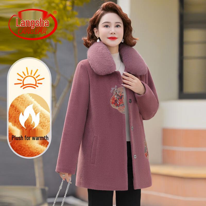 LangSha Women s Plus Velvet Thickened Tang Suit Style Winter Coat XL