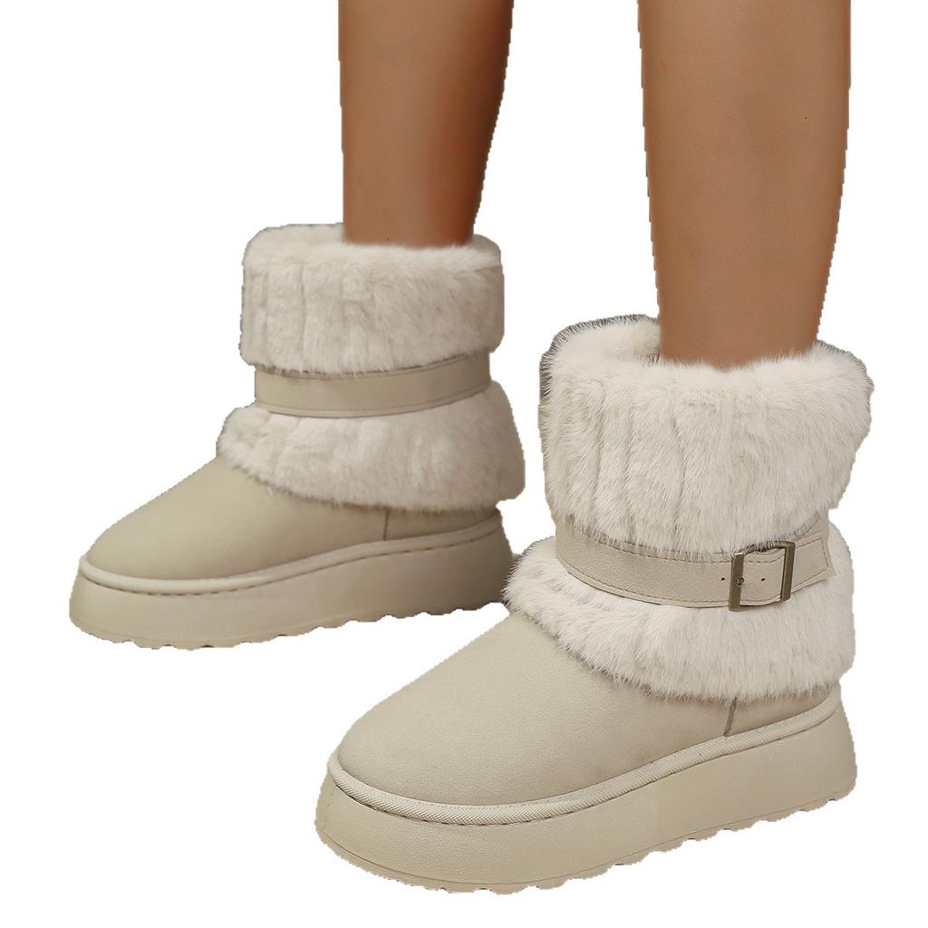 Fashion Fashion New Round Toe Thick Sole Sexy Warm Casual Walking Boots Winter Comfortable Non-slip Plus Fleece Snow Boots for Women