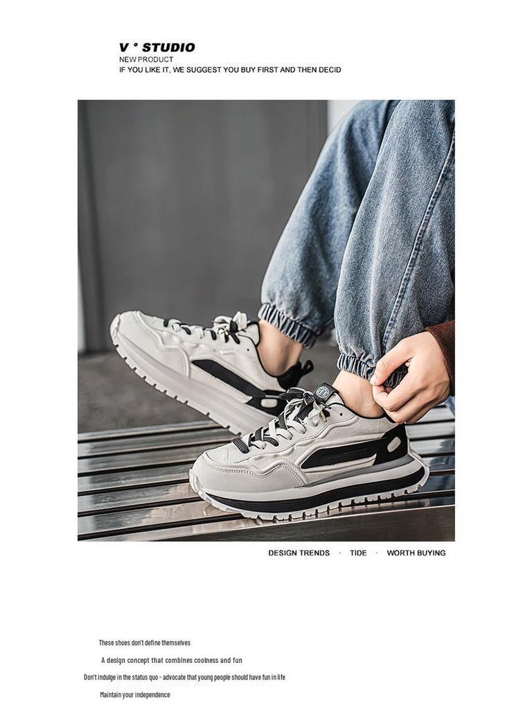 Men's Spring 2025 Breathable Casual White Sneakers, Non-Slip Soft Sole Trendy Dad Shoes