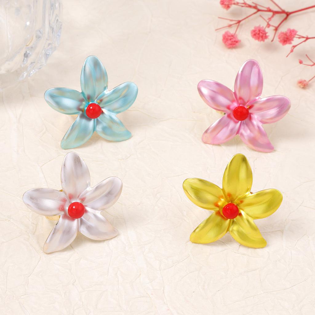 Elegant Spray Painting Exaggerated Flower Rings for Women Girls Colorful Adjustable Ring Vacation Sum Sweet Jewelry Accessories