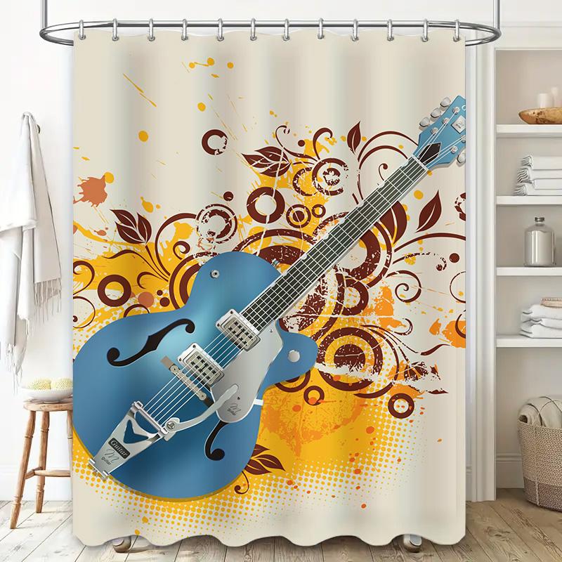 Vibrant Electric Guitar Shower Curtain Waterproof Home Decor Bathroom Accessories