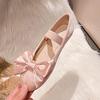 Fashion Women/girl's Bowknot Ballet Flats Pink Silk Elastic Band Mary Janes Shoes for Woman 33-43 Big Size Parent-child Ballerina Shoes
