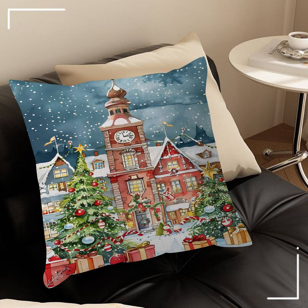 Winter Holiday Town Cushion Cover Car Throw Pillow Case For Sofa Car Christmas Gift 40x40cm 45x45cm