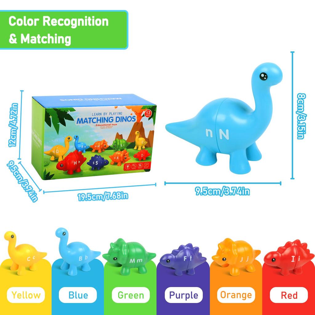 Montessori Matching Letters Dinosaur Toy Double-Sided ABC Letters Preschool Educational Learning Fine Motor Toy Gift