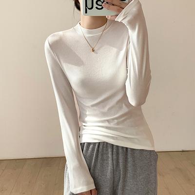 Brushed Thickened Small Turtleneck Bottoming Shirt for Women To Wear with Autumn Winter Clothing 2024 Slim Round Neck Long-sleeved T-shirt for Women