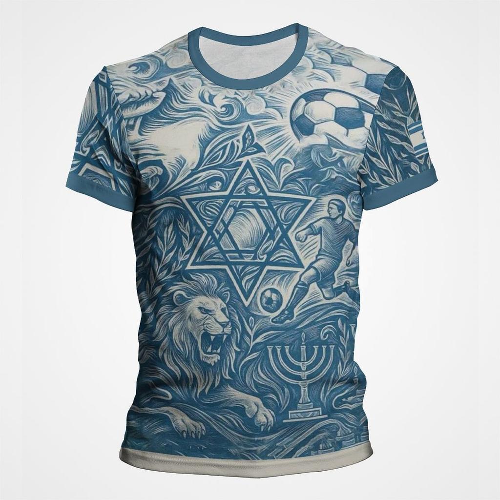 Maglia da Calcio alla Moda con Motivo Bandiera Israeliana da Uomo Estiva Trendy Emblema Nazionale T-shirt Stampate 3D Magliette Casual Oversize Top