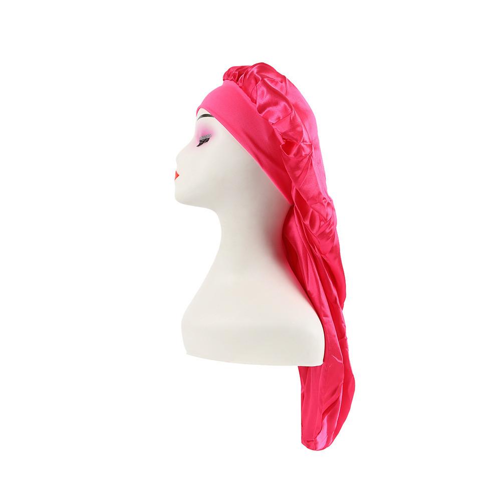 Long Large Satin Nightcap With Solid Color And Loose Tight Strap Sleeping Use